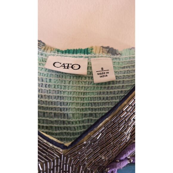 CATO GEO PRINT BEADED FAIRY SUMMER OUTDOORS VACATION RESORT MAXI DRES SIZE 8 - Picture 7 of 8